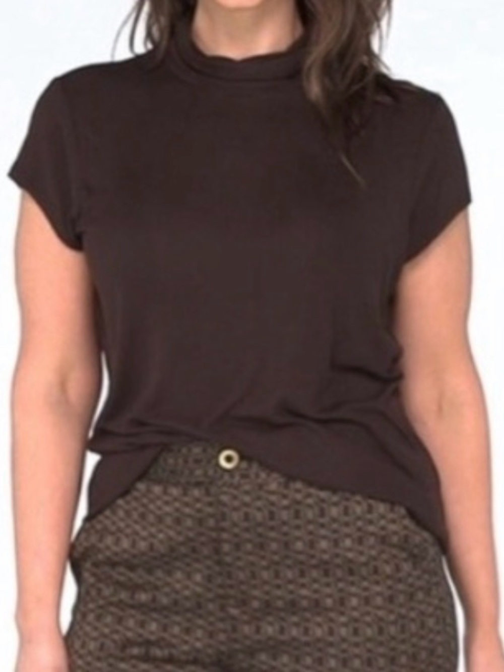 CAbi Chocolate Brown Short-Sleeve Slinky Turtleneck Tee NWOT
